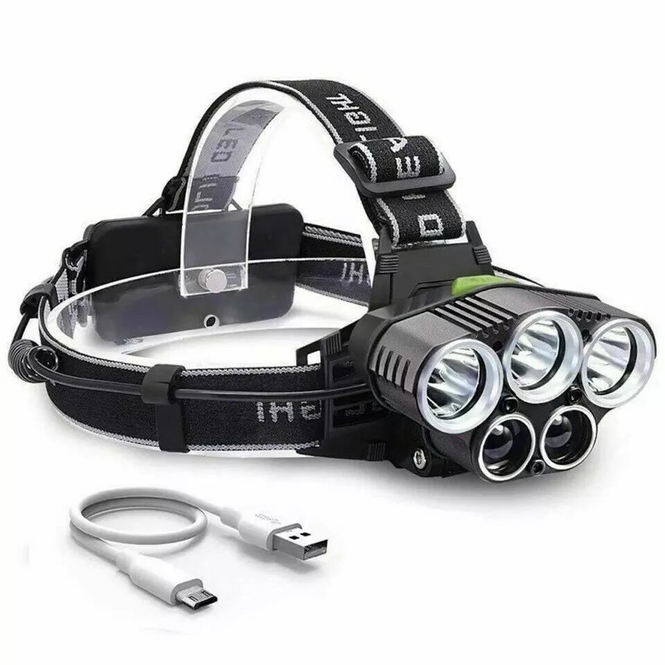 LUMENSMAX™ 25000LM Ultra Bright Waterproof USB Rechargeable Headlamp 5X T6